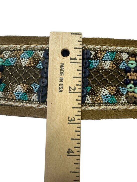 Chico\'s Leather Beaded Wide Belt Women’s Sz M NWT Snap Multi-color Statement